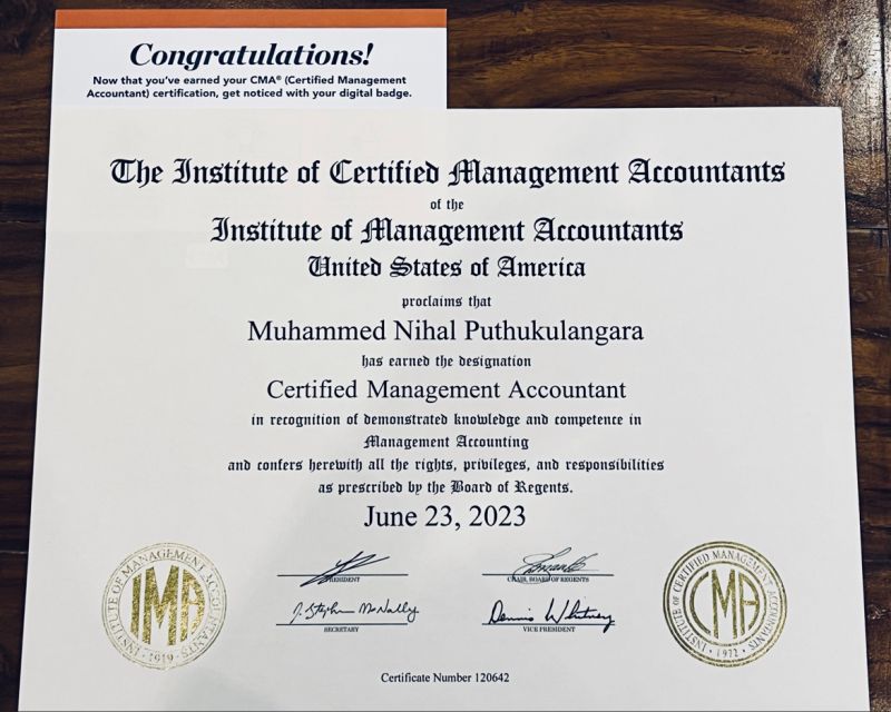 نموذج شهادة محاسب إداري معتمد